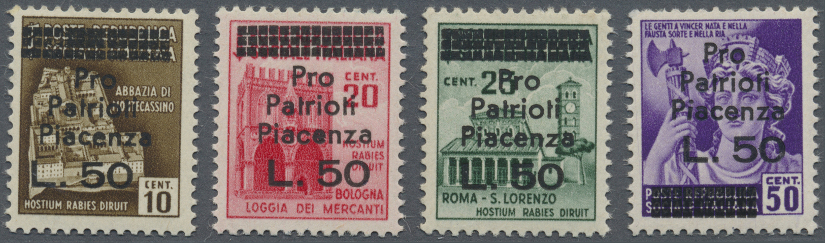 ** Italien - Besonderheiten: PIANCENZA (Local Post): 1945, 4 Items With Overprint "Pro Patrioti Piacenza L. 50", - Non Classés