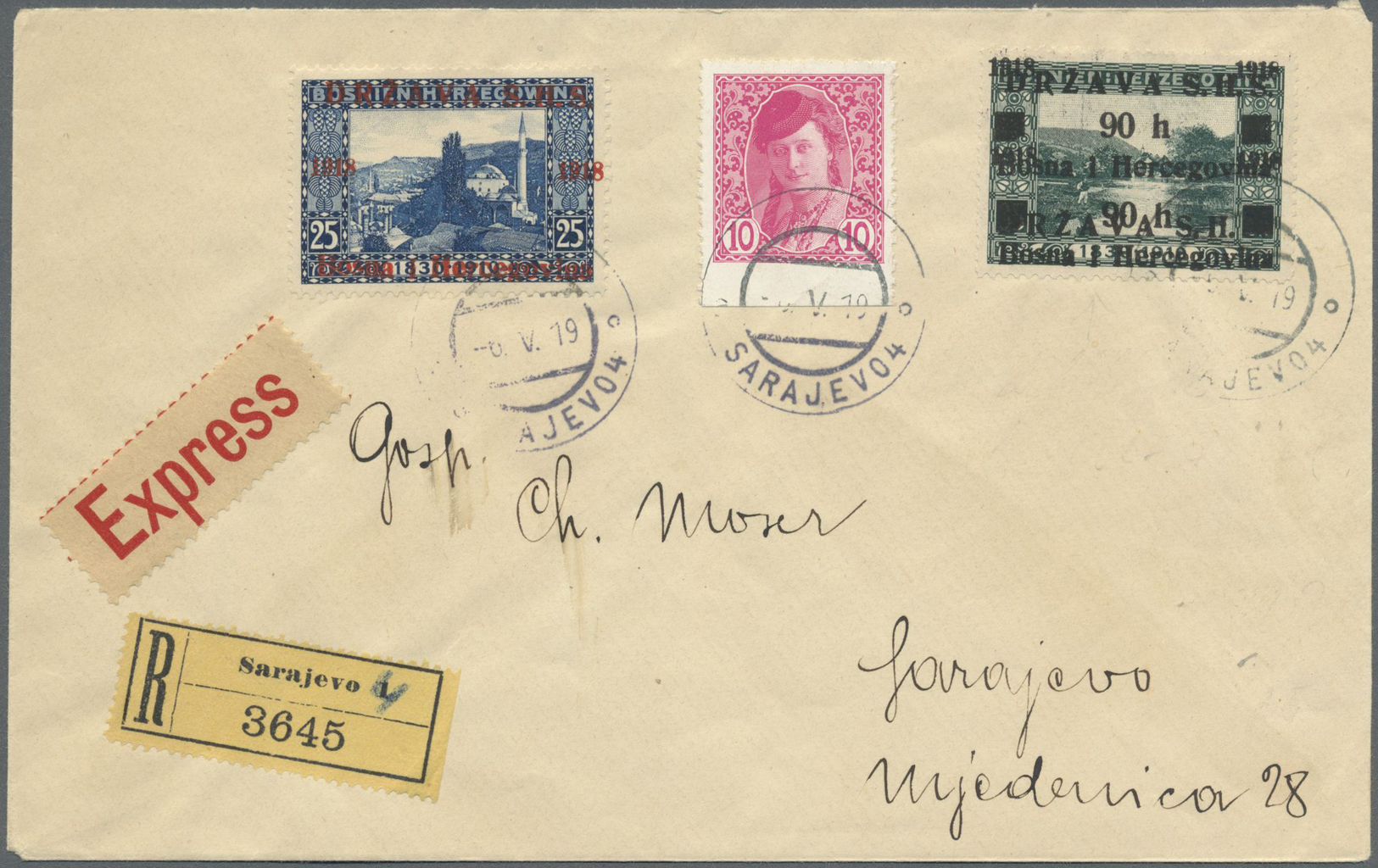 Br Jugoslawien: 1919 (6.5.), R-Express-Brief Mit Zeitungsmarke 10 H. Rosa Sowie überdruckten Freimarken 25 H. Bla - Lettres & Documents