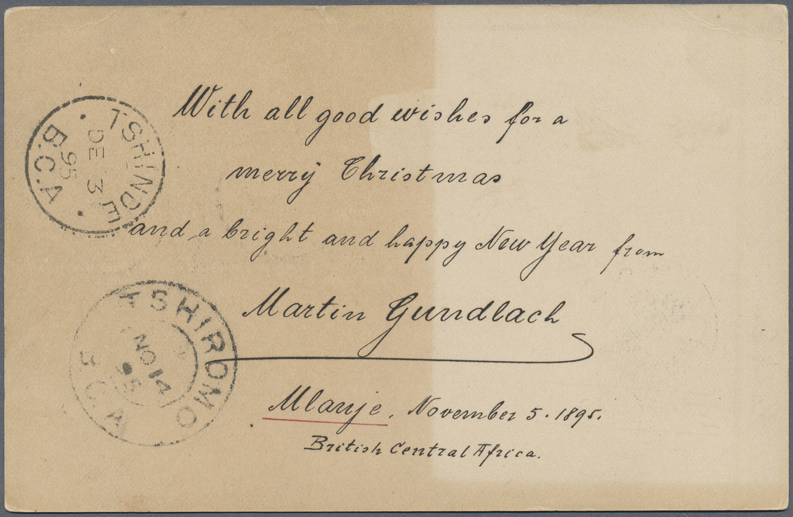 GA Britisch-Zentralafrika: 1895. Postal Stationery Card 2d Black (external) Addressed To Germany Cancelled By Mlanje Dat - Other & Unclassified