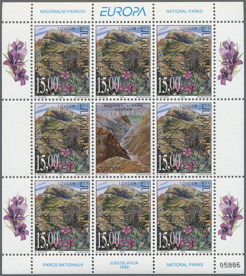 ** Jugoslawien: 1999, Europa (National Parks), Each Issue In 10 Little Sheets, All Mint Never Hinged. Michel 1800 - Covers & Documents