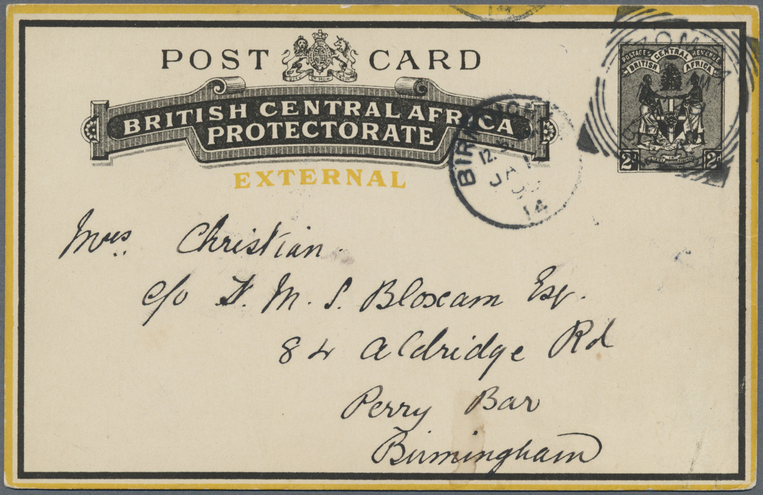 GA Britisch-Zentralafrika: 1897. Postal Stationery Card 2d Black (external) Addressed To England Cancelled By Zomha Squa - Other & Unclassified