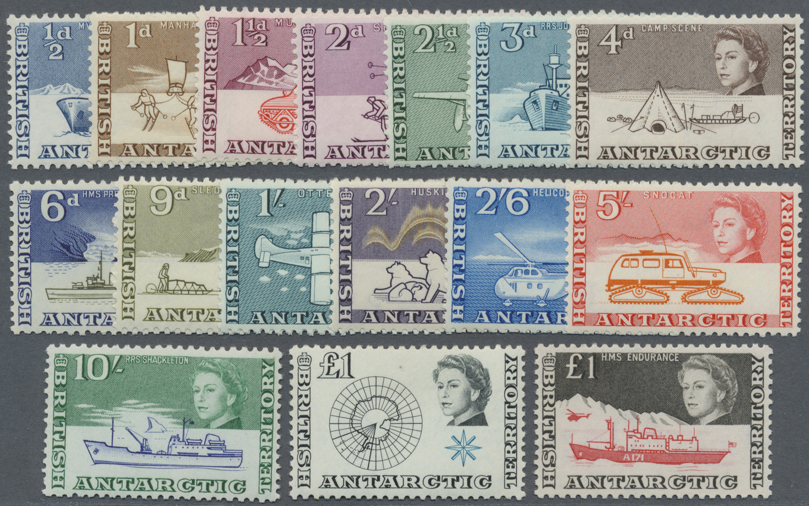 ** Britische Gebiete In Der Antarktis: 1963/1969, Definitives Complete Set Incl. Both £1 Values, Mint Never Hinged, SG.  - Unused Stamps