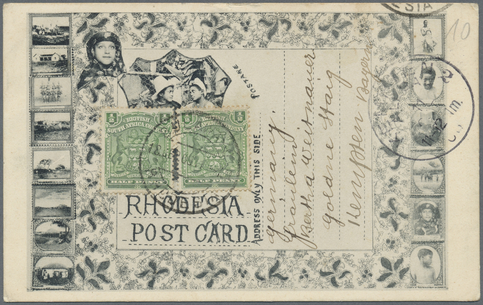 Br Britische Südafrika-Gesellschaft: 1898, Coat Of Arms 1/2 D. Green, Two Single Stamps Tied By Cds. "BULAWAYO RHODESIA  - Unclassified
