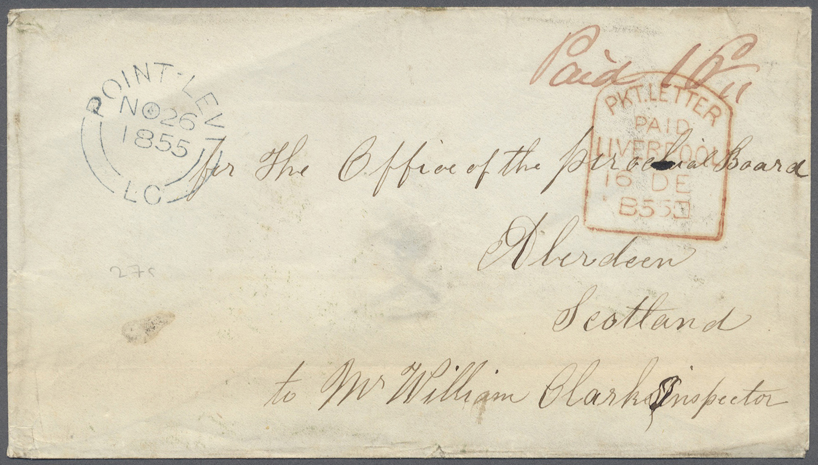 Br Canada - Vorphilatelie: 1855. Stampless Envelope Addressed To Scotland Cancelled By Point-Levi/L.C. Date Stamp 'No 26 - ...-1851 Prephilately