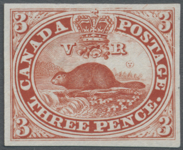 (*) Canada - Colony Of Canada: 1851 Proof Of 'Beaver' 3d. Red, On Thin White Wove Paper, With A Little Impression From A - ...-1851 Prephilately