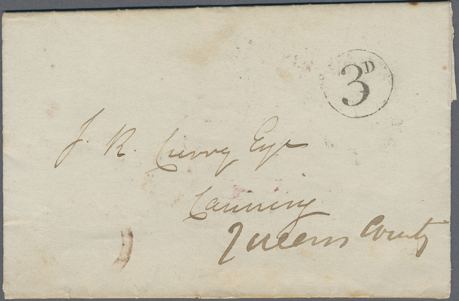 Br Neubraunschweig: 1852. Stampless Envelope Written From Woodstock Dated '8th Dec 1852' Addressed To Queen's County Cha - Covers & Documents