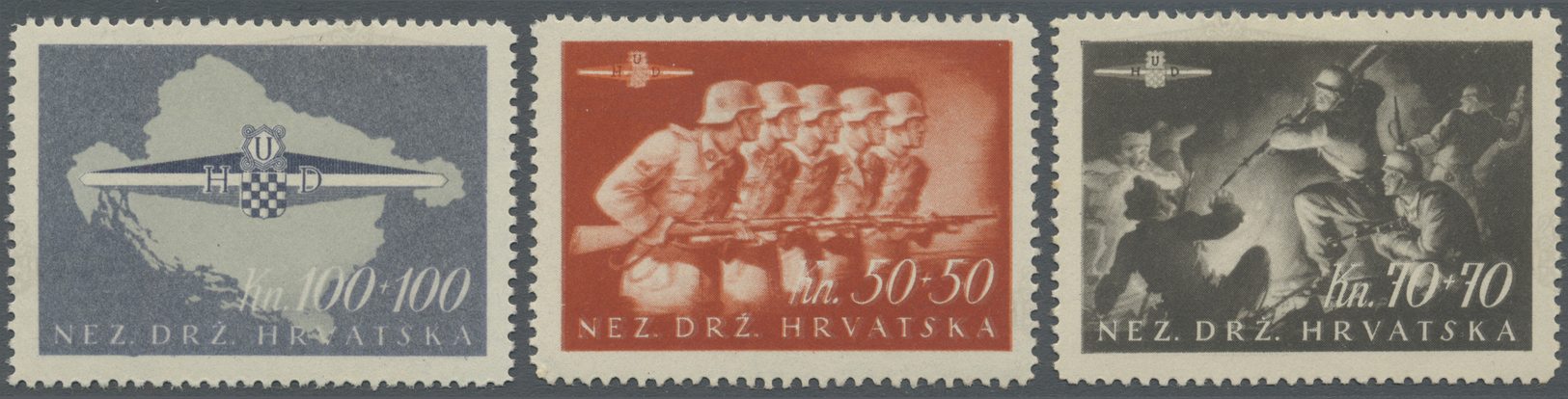 ** Kroatien: 1945 Neudrucke Des Satzes Und Blocks Zur Gründung Der Kroatischen Sturmdivision, Postfrisch. // Repr - Croatia