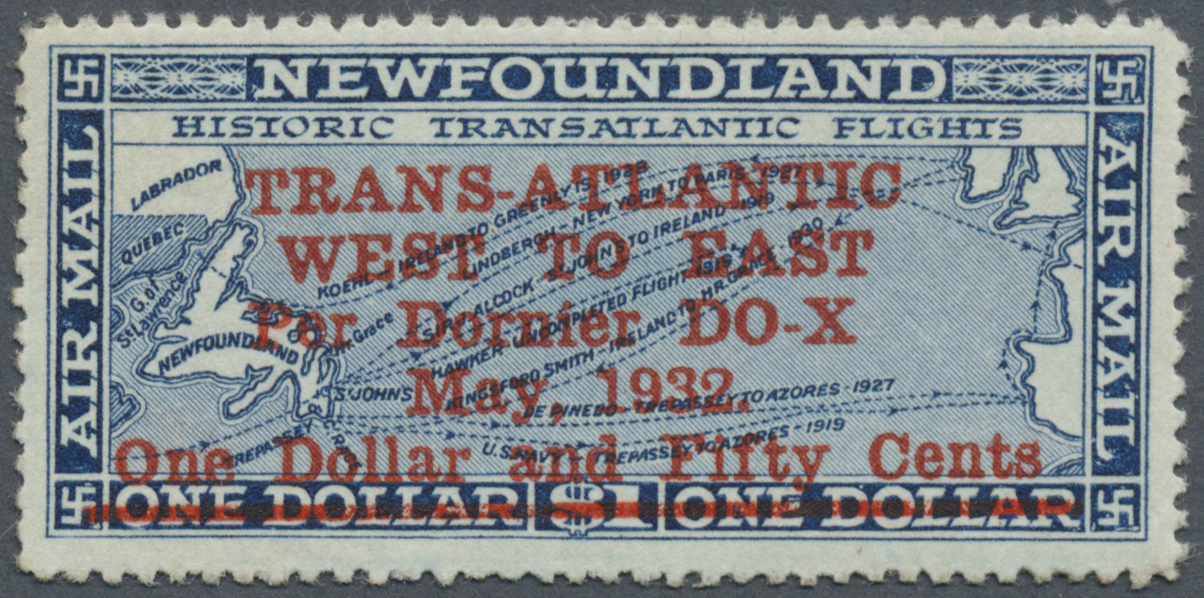 * Neufundland: 1932, Airmail Issue $1.50 On $1 Deep Blue With Red Opt. 'TRANS-ATLANTIC / WEST TO EAST / Per Dornier DO-X - 1857-1861