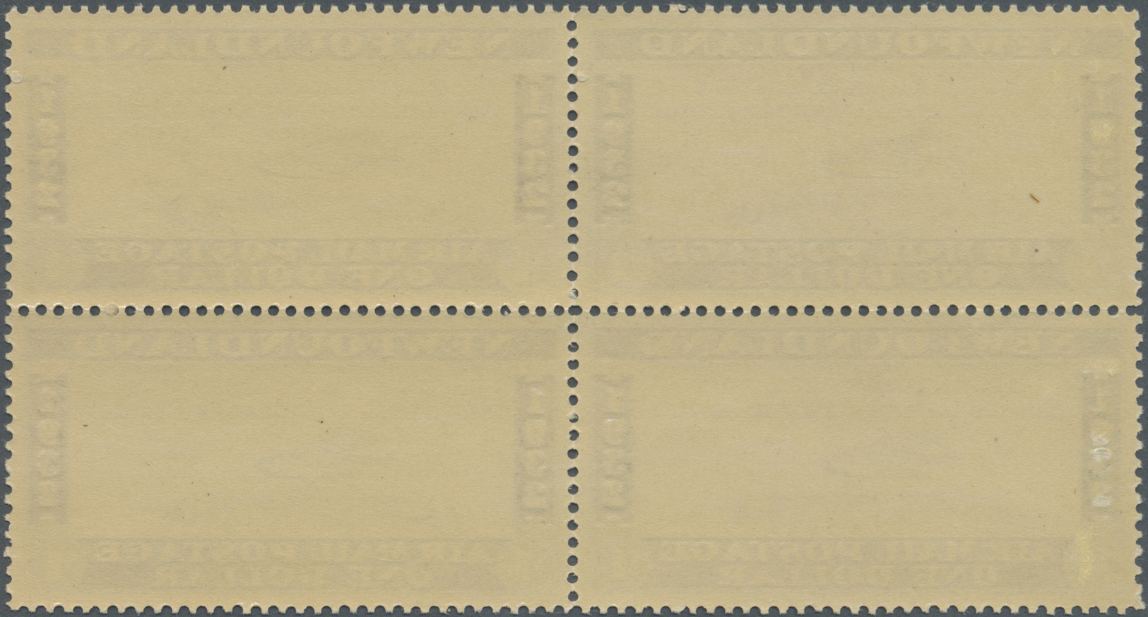**/* Neufundland - Flugpost: 1932, 1 $ Blue, "Wayzata" Airmail Stamp, Block Of 4 (folded), VF Mint Original Gum (2 Stamp - Back Of Book
