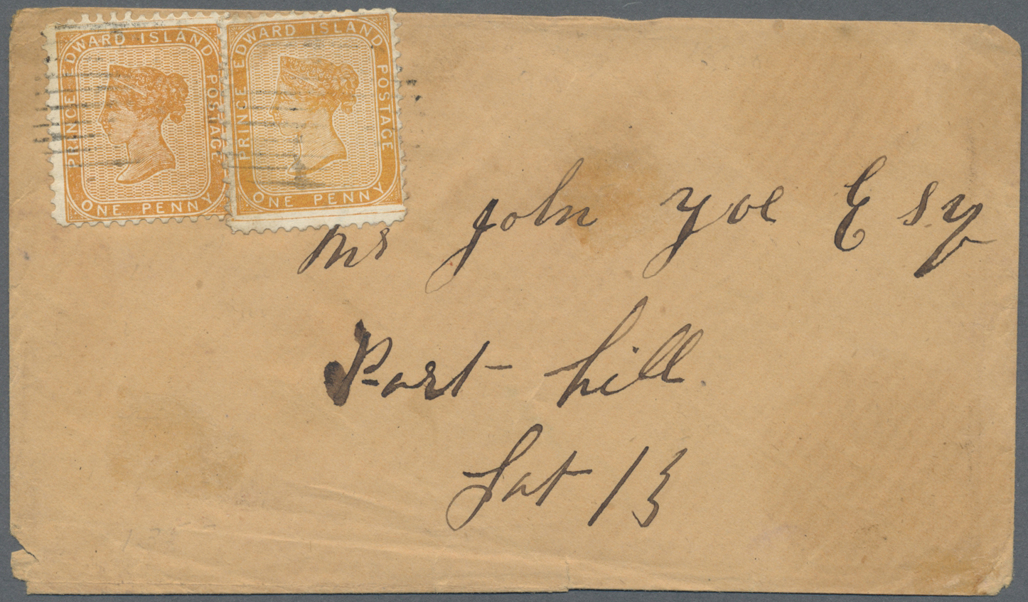 Br Prinz-Edward-Insel: 1863, 1d. Yellow-orange, Two Copies On Cover From "SUMMERSIDE OCT 14" (backstamped) To Port Hill  - Covers & Documents