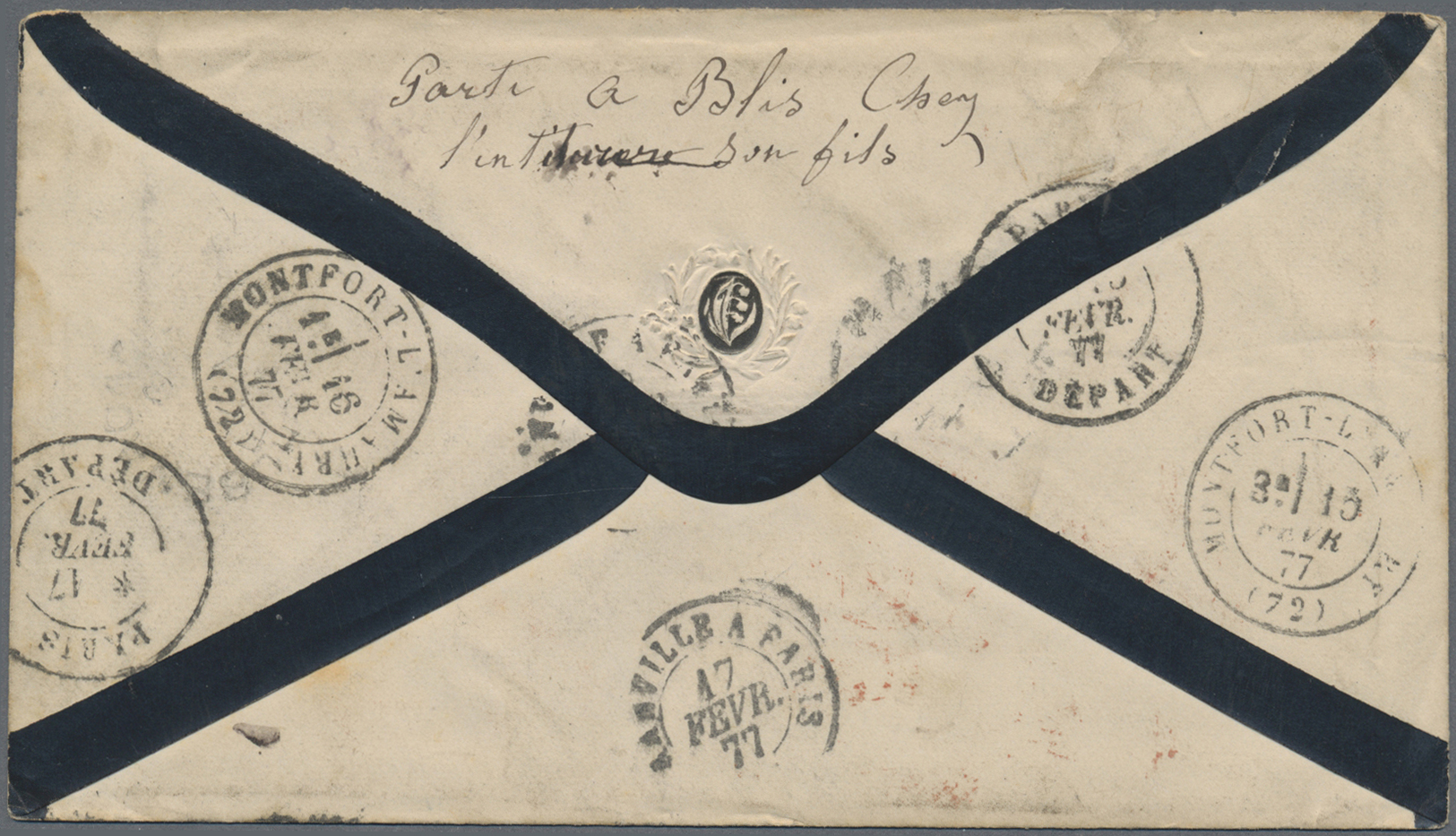 Br Canada: 1877. Mourning Envelope Addressed To France Bearing 'Small Queen' SG 88, 10c Deep Lilac Magenta Tied By Bar O - Other & Unclassified