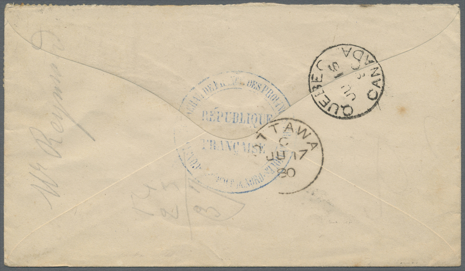Br Canada: 1880. Envelope From The French Consul 'St. John 's Quebec' Addressed To Ottawa Bearing SG 75, 1c Bright Yello - Other & Unclassified