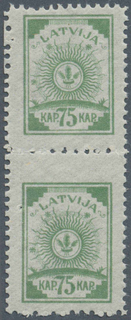 **/ Lettland: 1919, Freimarken: Symbolik, 75 K Im Senkrechten Paar Mit Seltener Mittelzähnung L 9¾, Einwandfrei Po - Latvia