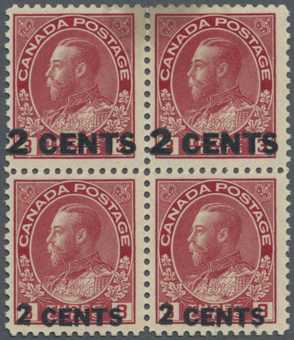 */ Canada: 1926: King George V "2 CENTS" On 3 C., Carmine, Die I, Block Of Four Surcharged With Two Different "2 CENTS"  - Altri & Non Classificati