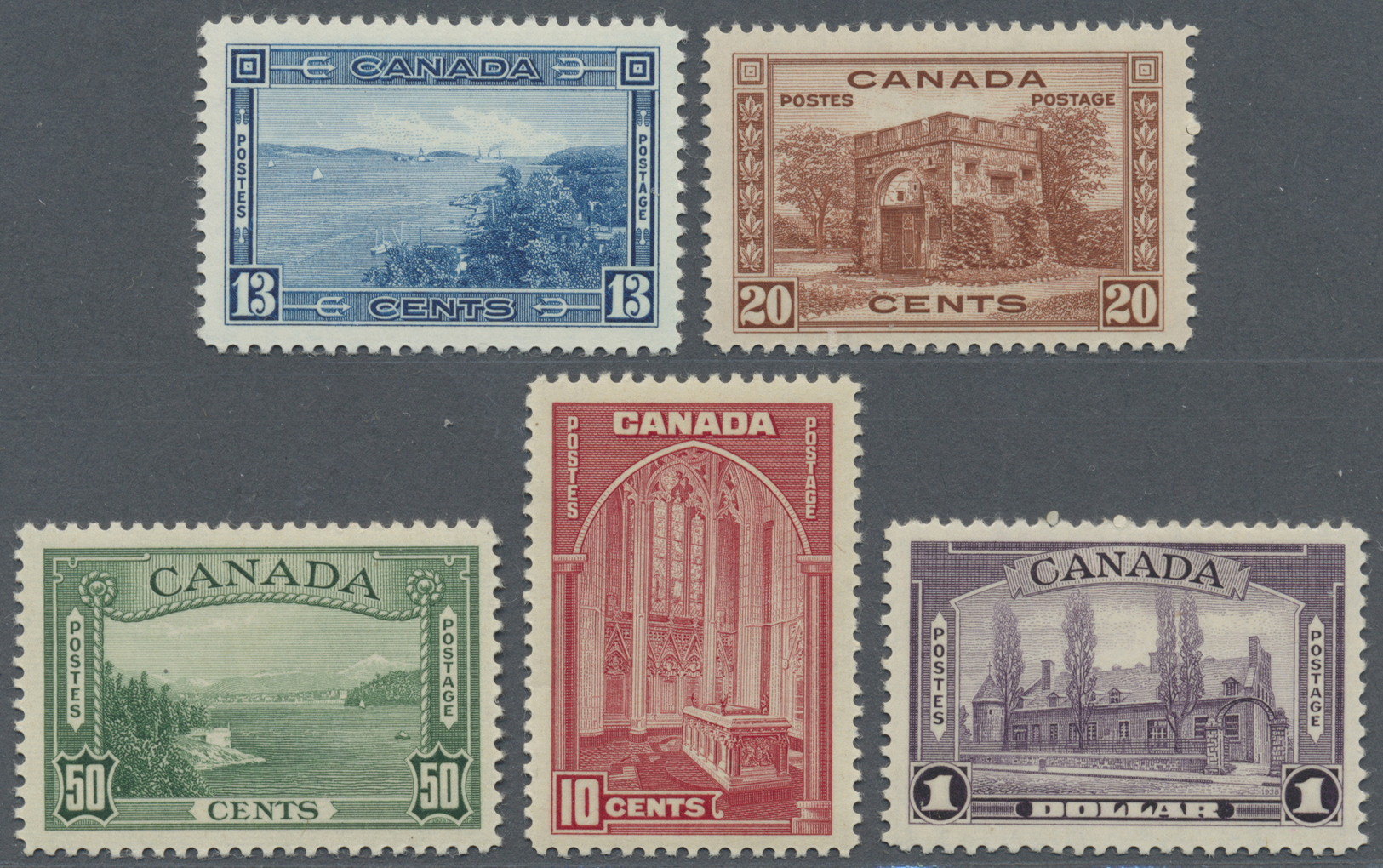 * Canada: 1938, Definitives Five Values 13c. Blue To $1 Violet, Mint Very Lightly Hinged Signed And Diena Certificate (1 - Other & Unclassified