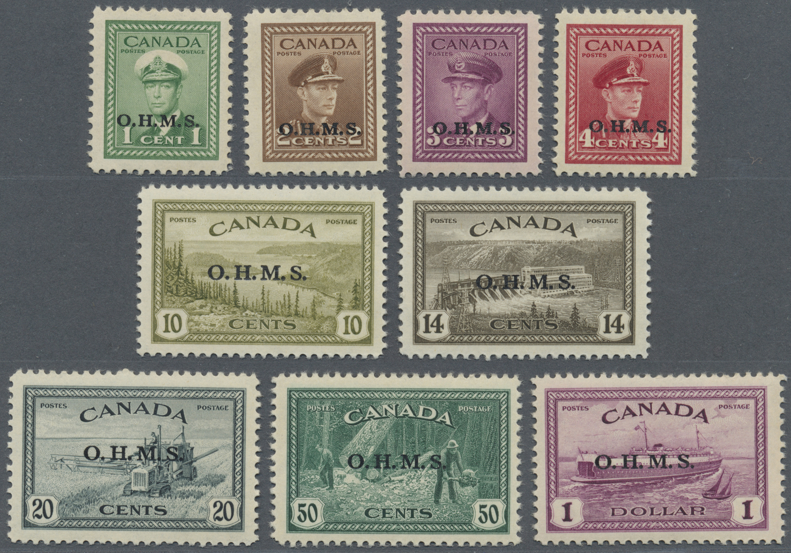 */** Canada - Dienstmarken: 1949, KGVI Definitives Complete Set With Black Opt. 'O.H.M.S.', Mint Lightly Hinged With A F - Overprinted