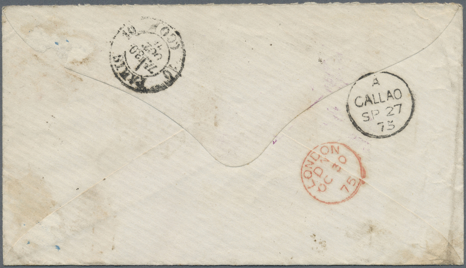 Br Chile: 1875. Envelope Addressed To France Bearing Chile Yvert 14. 10c Blue Tied By Cork Cancel With Santiago/Chile Do - Chile