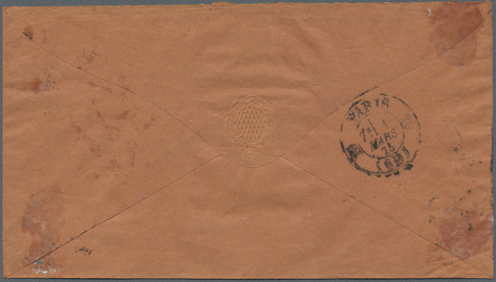 Br Chile: 1875. Envelope Addressed To France Bearing Great Britain SG 94, 4d Vermillion (pair - Onr Stamp Faults) Tied B - Chile