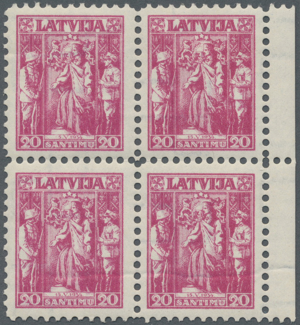 ** Lettland: 1934, Verfassung 20 S Lilarosa Im Postfrischen Luxus-4er-Block Vom Rechten Rand, Dabei Linke Obere M - Latvia