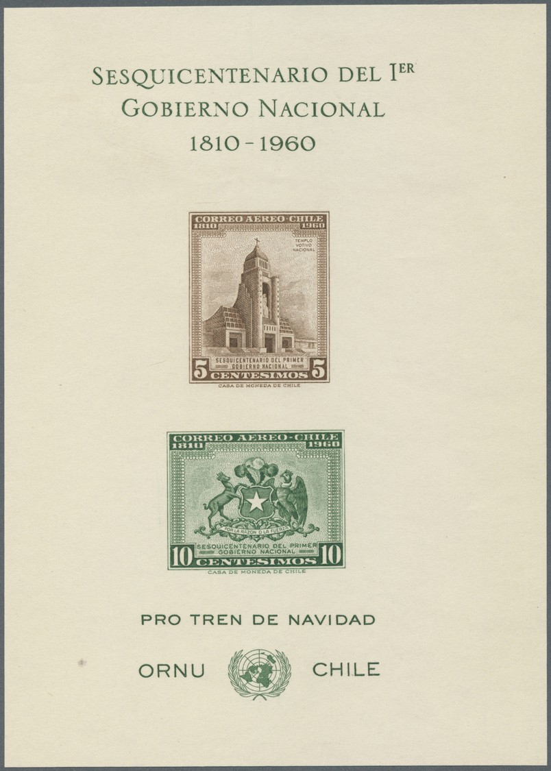 (*) Chile: 1960 - 1961, 150 Jahre Erste Nationale Regierung: 2 Werte Ungezähnt Im Gedenkblatt Auf Ungummierten Papier Oh - Chile