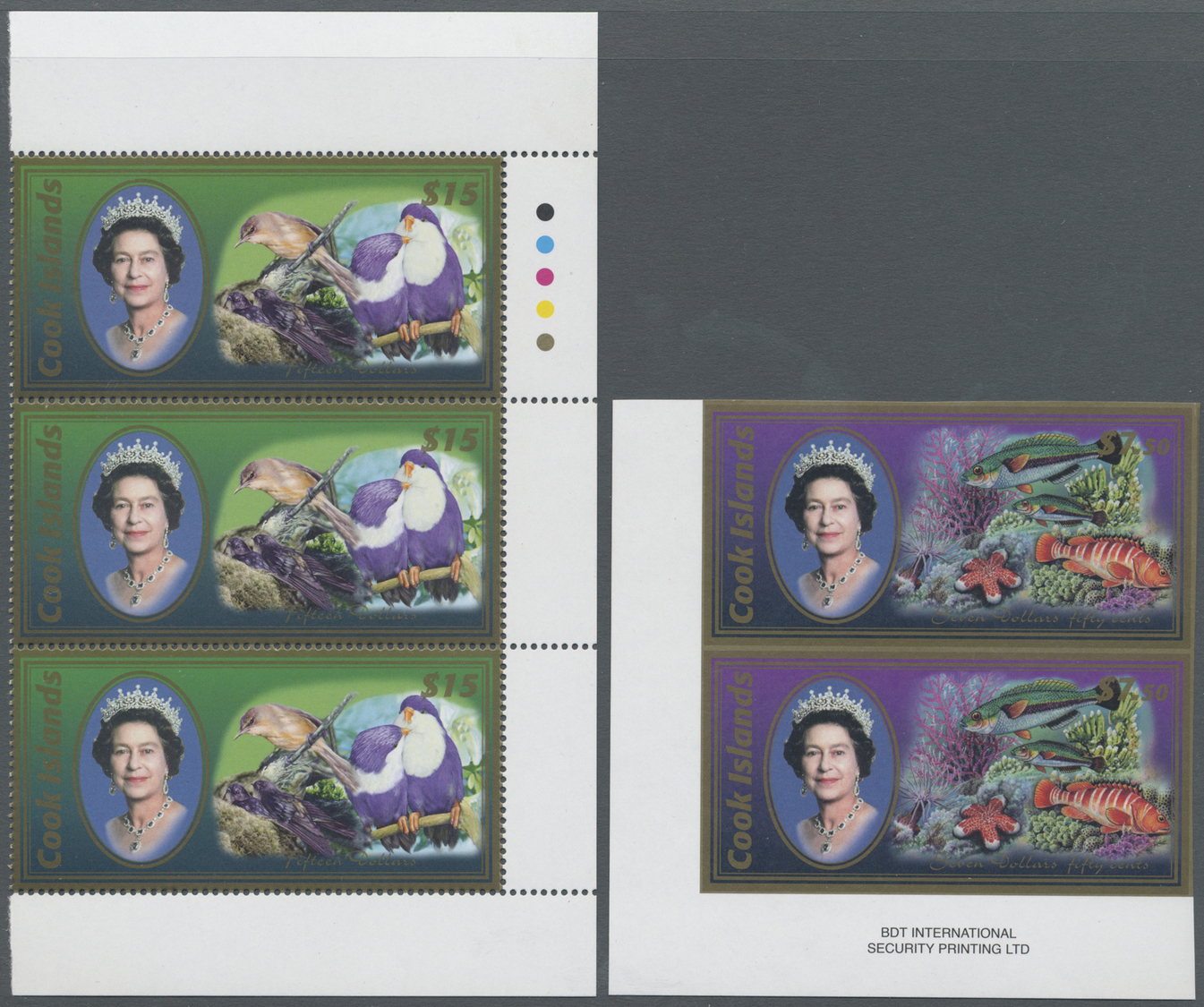 ** Cook-Inseln: 2007 'Animals Of The South Pacific + QVII.' Five Complete Sets Of Three Values, Each Value In Perforated - Cook Islands