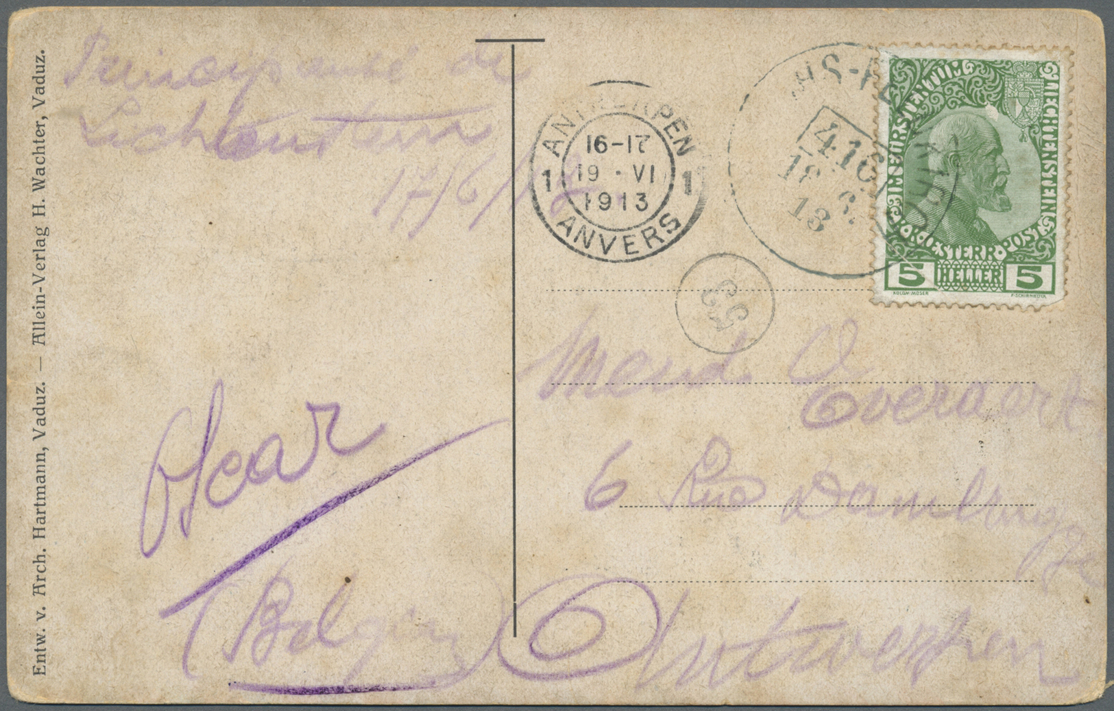 Liechtenstein: 1913 Ca.: Zwei Seltene Stempel Auf Zwei Attraktiven Ansichtskarten, Dabei Bahnpoststempel "BUCH - Lettres & Documents