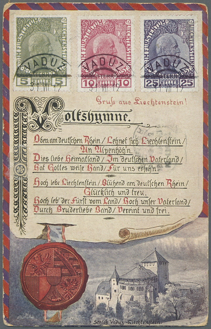 Liechtenstein: 1913 Ca.: Zwei Seltene Stempel Auf Zwei Attraktiven Ansichtskarten, Dabei Bahnpoststempel "BUCH - Covers & Documents