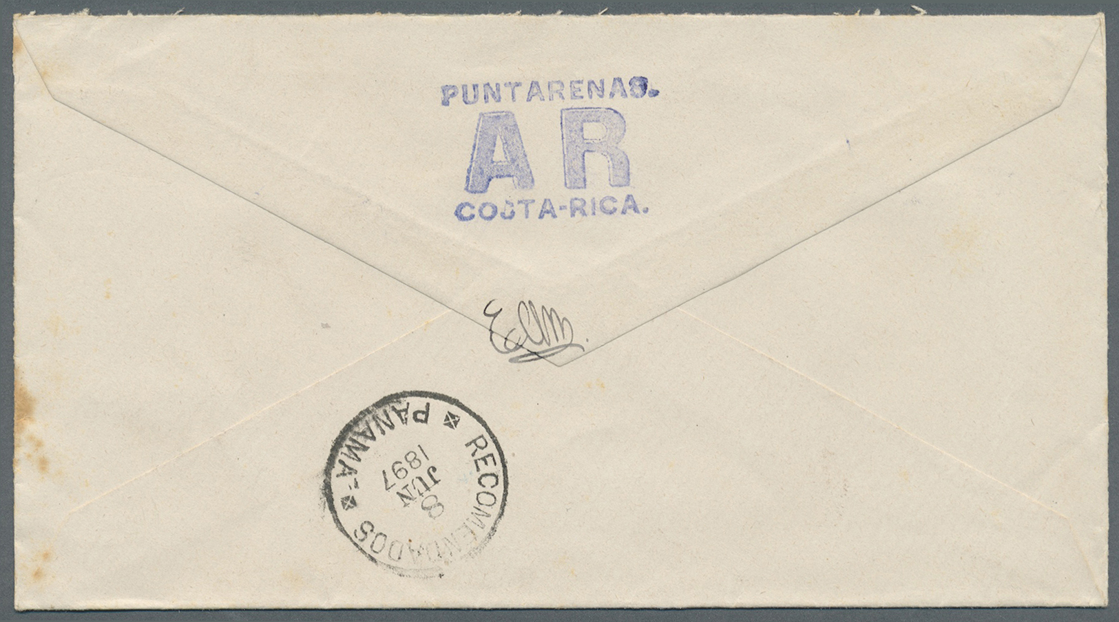 Br Costa Rica: 1897. Registered, Advice Of Receipt Envelope Addressed To 'Captain Bass, Agent P.S.N.C., Panama' Bearing  - Costa Rica