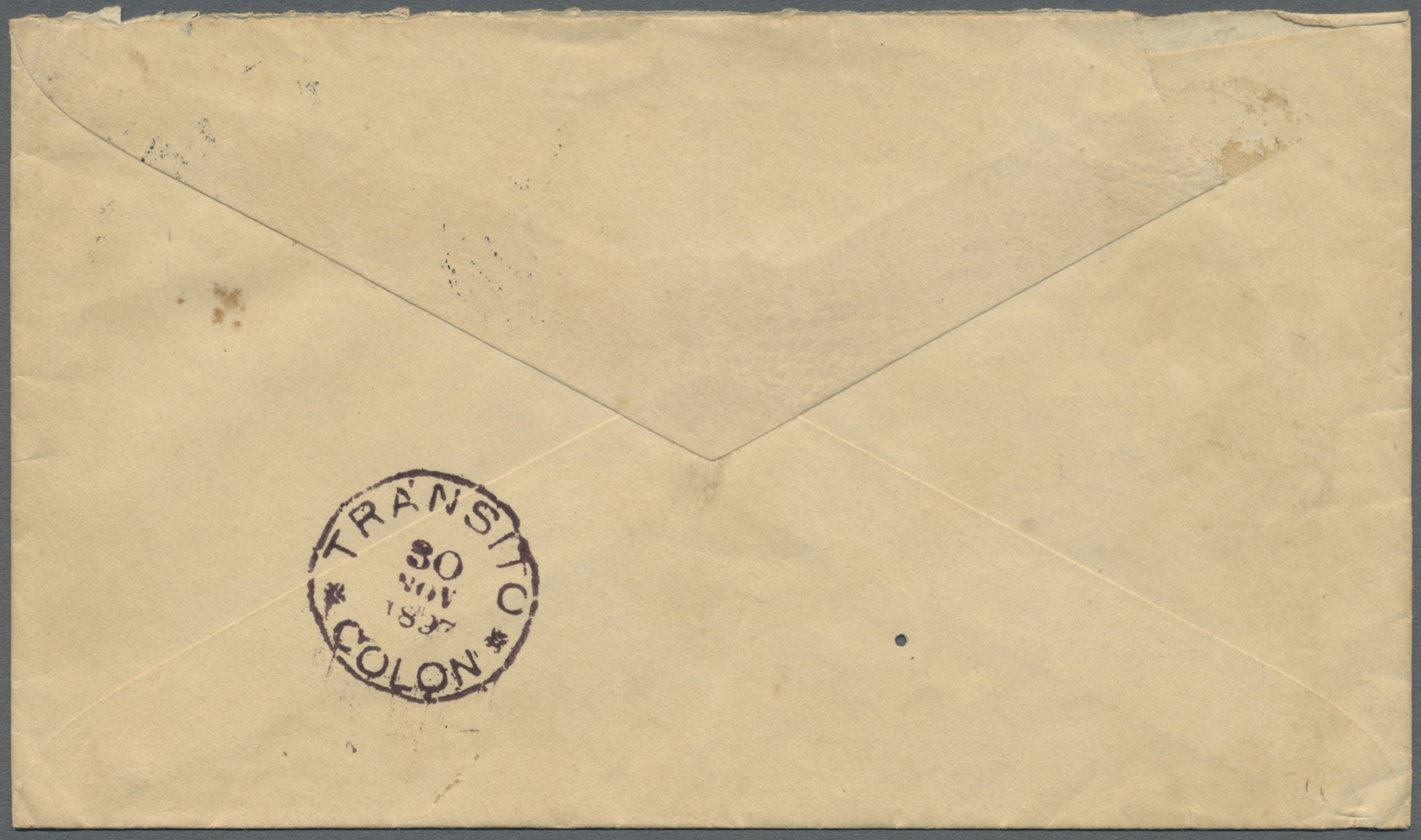 GA Costa Rica: 1897. Postal Stationery Envelope 10c Brown Cancelled By San Jose/Costa Rica Double Ring In Green '24/11'  - Costa Rica