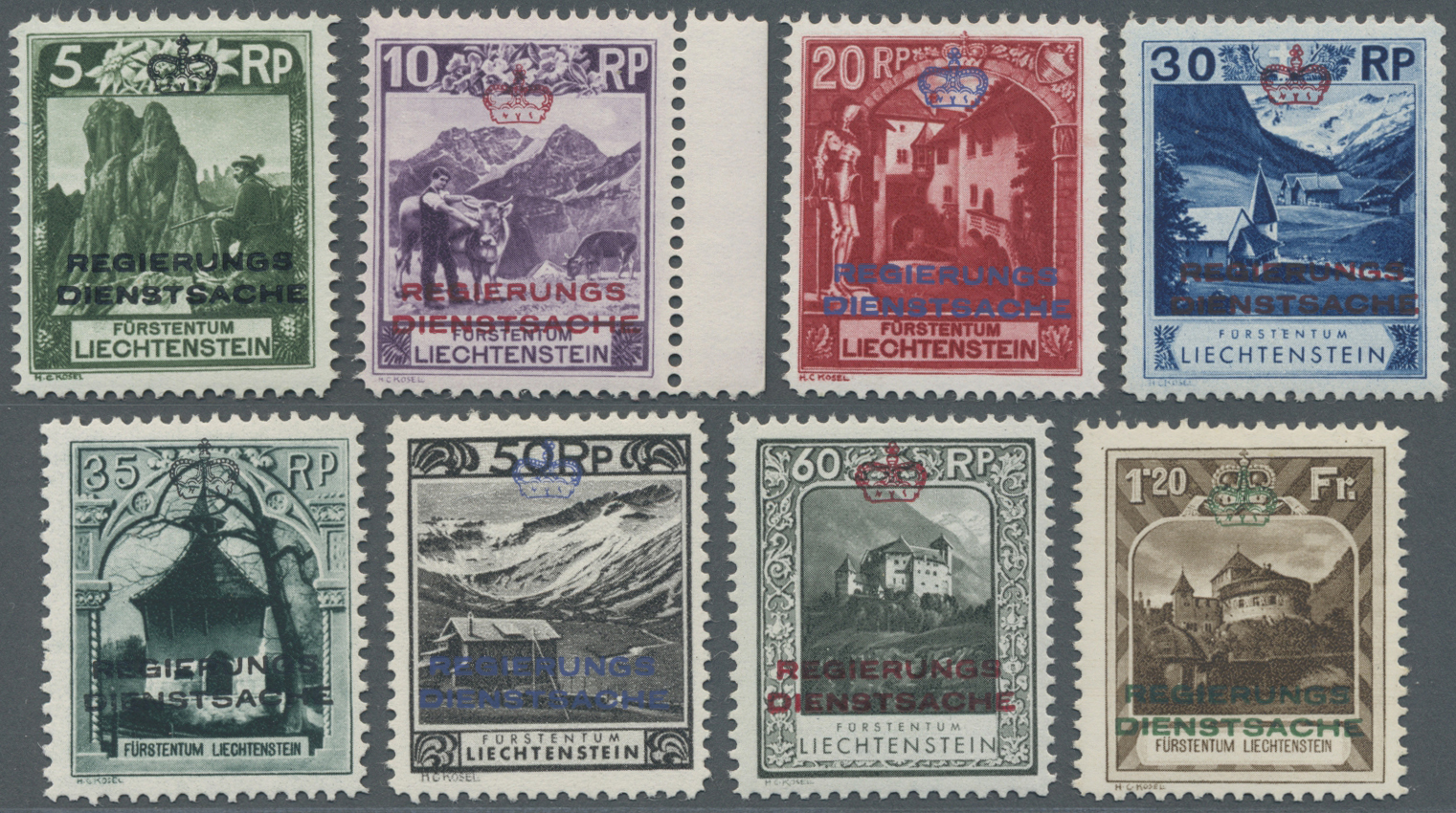 ** Liechtenstein: 1932, Freimarken "Landschaften" Mit Farbigem Waagerechtem Aufdruck, Taufrischer Luxussatz, In D - Covers & Documents