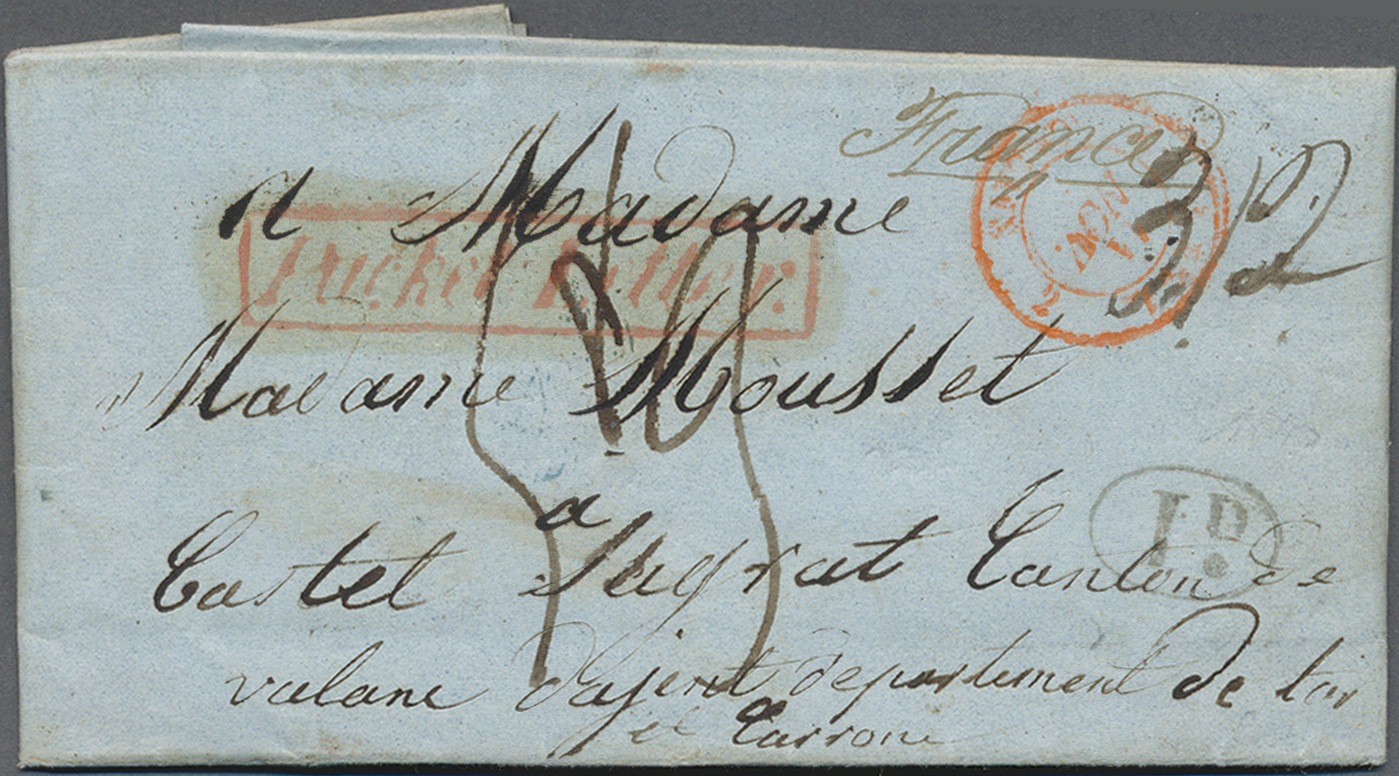 Br Cuba - Spanische Kolonie: 1840. Stampless Envelope Written From 'Santiago De Cuba' Dated ‘9th Oct', Charged '3/2', Ad - Cuba (1874-1898)