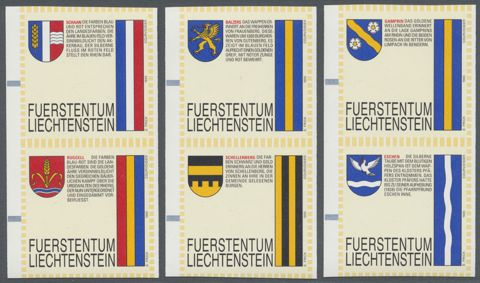 ** Liechtenstein: AUTOMATENMARKEN: 1995, Gemeindewappen, Elf Verschiedene Senkrechte Zusammendruckpaare, Je Ohne - Lettres & Documents