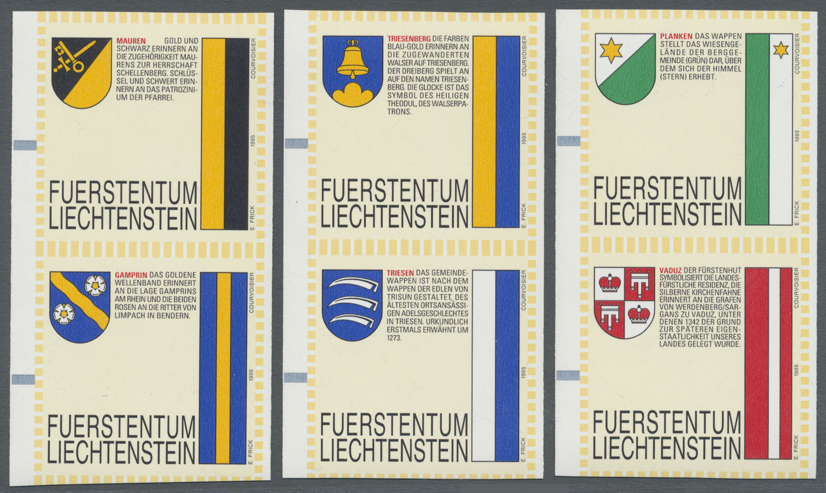 ** Liechtenstein: AUTOMATENMARKEN: 1995, Gemeindewappen, Elf Verschiedene Senkrechte Zusammendruckpaare, Je Ohne - Lettres & Documents
