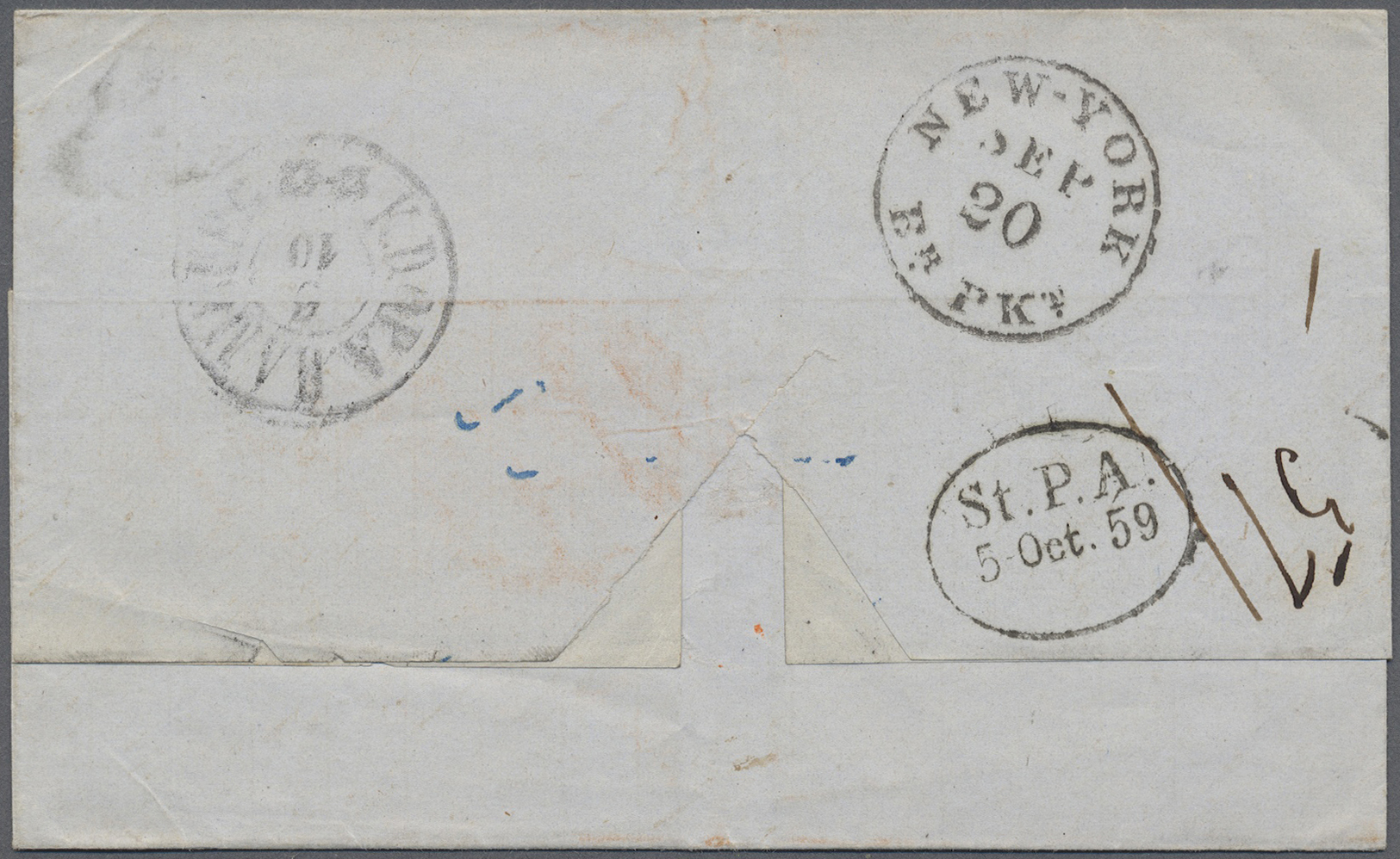 Br Cuba: 1859. Stampless Envelope Written From Havana Dated '13th Sept 1859' Addressed To Norway, Endorsed '20c' In Red  - Other & Unclassified