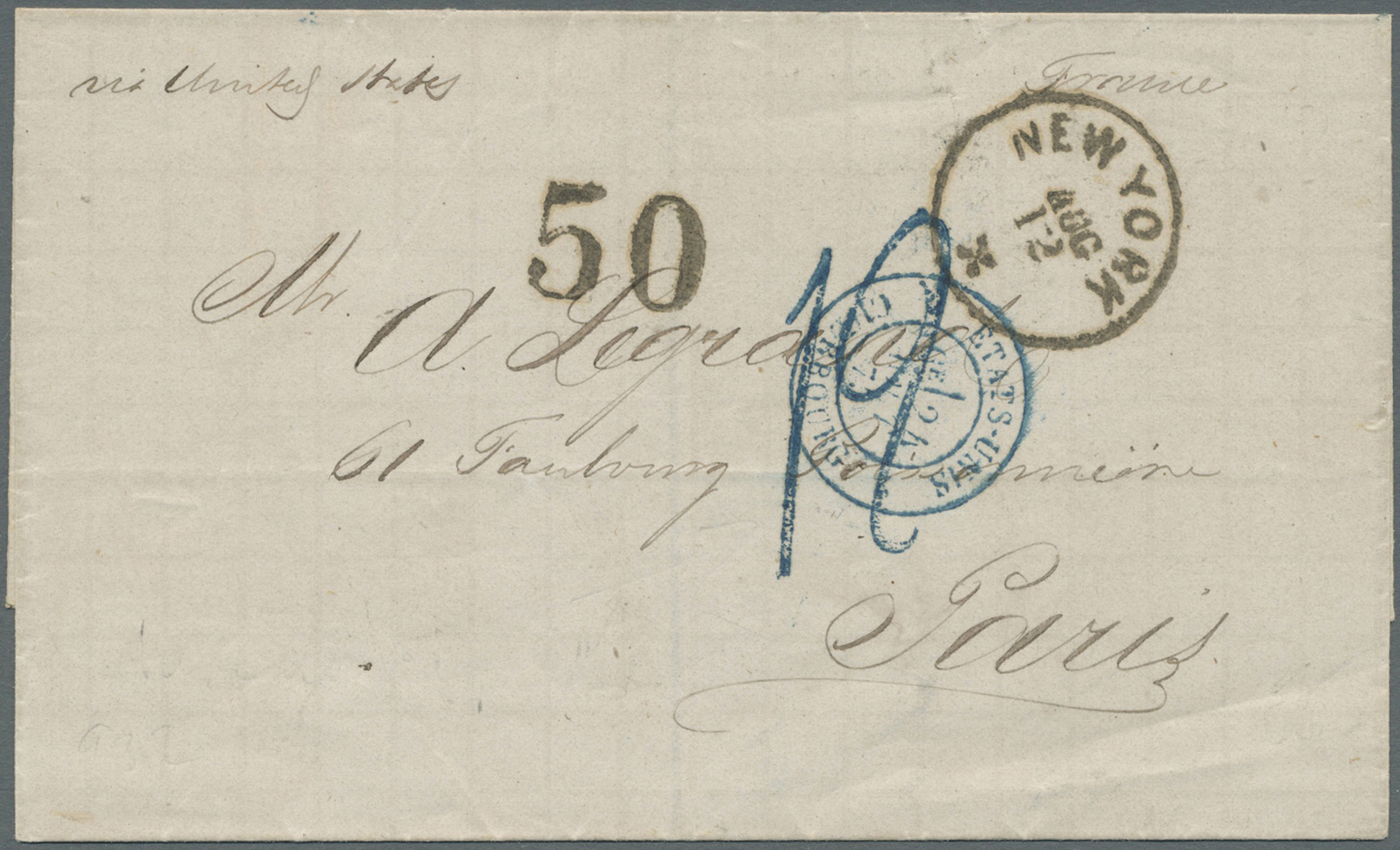 Br Cuba: 1875. Stampless Envelope Written From 'Habana' Dated '5th Aout 1875.' Addressed To France With 'J. Schvartz/Hav - Other & Unclassified