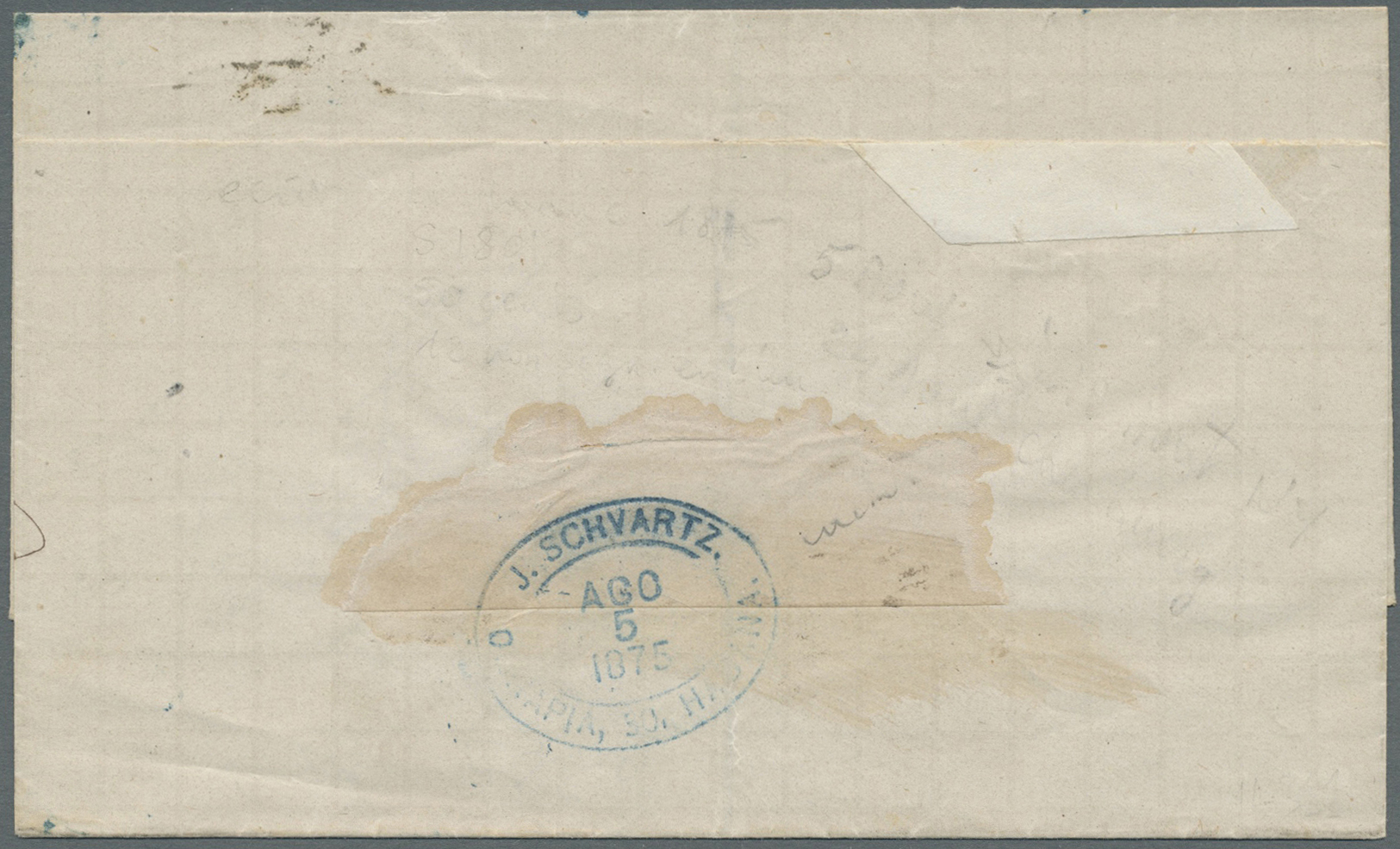 Br Cuba: 1875. Stampless Envelope Written From 'Habana' Dated '5th Aout 1875.' Addressed To France With 'J. Schvartz/Hav - Other & Unclassified