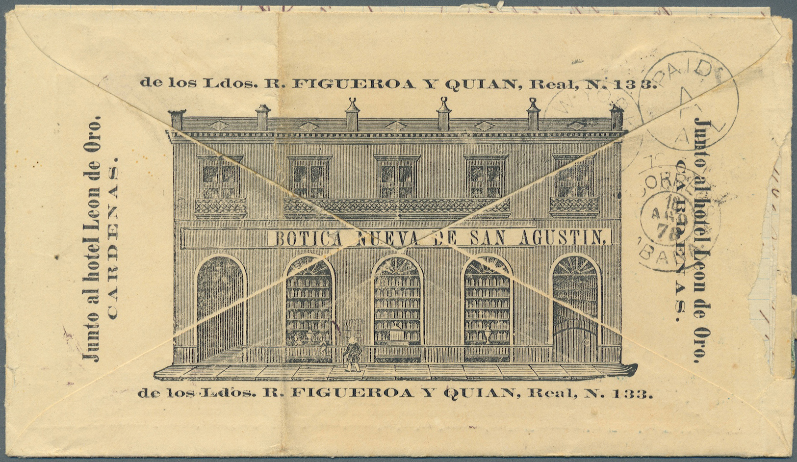 Br Cuba: 1878, Rich Llustrated Cover Franked By 1878 Two Stamps 25 Ctv Green. On Front Advertising For Pharmacy, At Reve - Other & Unclassified