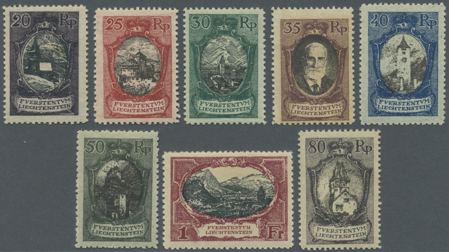 * Liechtenstein: 1921, Freimarken: Landschaften, Gebäude Und Fürst Johann II., 8 Werte, Teils Kaum Merkbare Falz - Covers & Documents