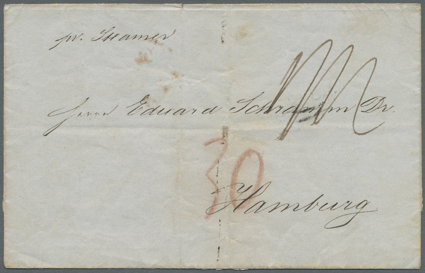 Br Dänisch-Westindien - Vorphilatelie: 1849 Folded Cover From St. Thomas To Hamburg, Germany Via England 'pr. Steamer',  - Denmark (West Indies)