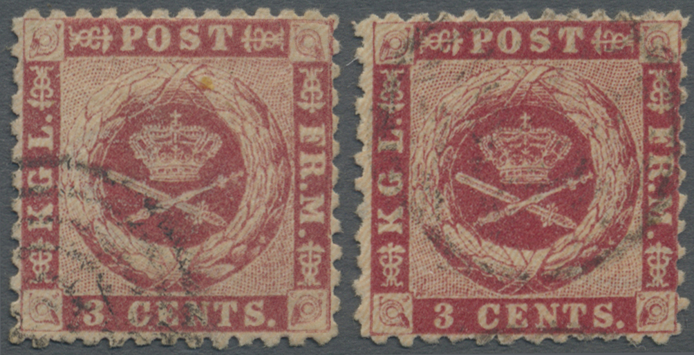 O Dänisch-Westindien: 1872, Definitive Issue 3c. Carmine-rose Line Perforated In Two Shades Both Lightly Used, Nice Stam - Denmark (West Indies)