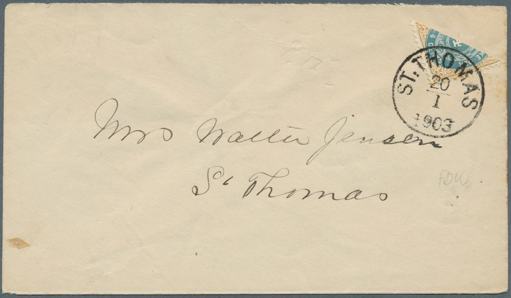 Br Dänisch-Westindien: 1902, Diagonal Bisected 4 C Blue/ocre On Envelope With Date Of First Day(!) Of Bisected-stamps Us - Denmark (West Indies)