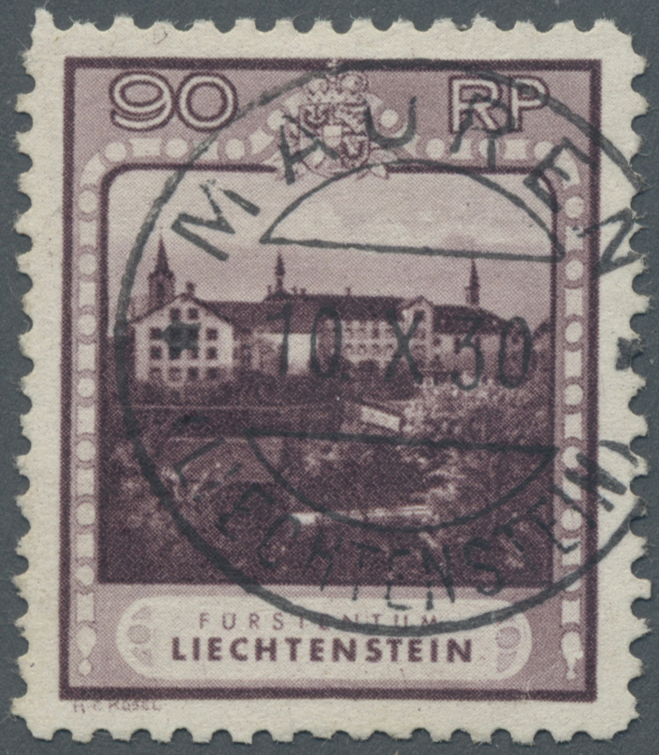 O Liechtenstein: 1930, Freimarke 90 Rp. Braunpurpur 'Kloster Schellenberg', Gezähnt L 10½, Zentriertes Luxusstüc - Lettres & Documents