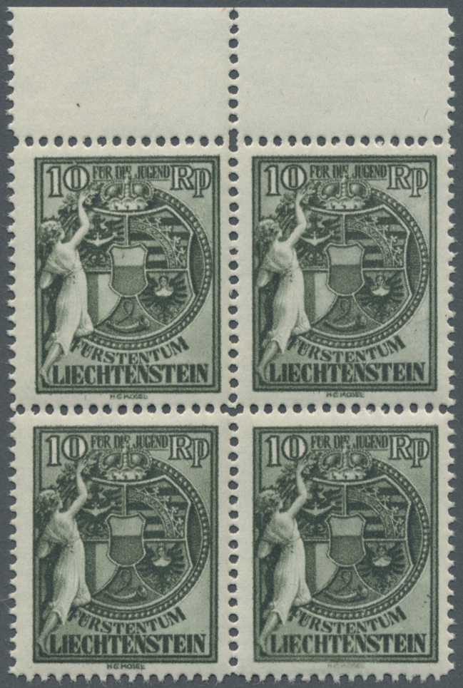 **/ Liechtenstein: 1932, Jugendfürsorge 10 Rp (+5 Rp), Luxus Oberrand-Viererblock, Postfrisch Mit PLATTENFEHLER "´ - Lettres & Documents