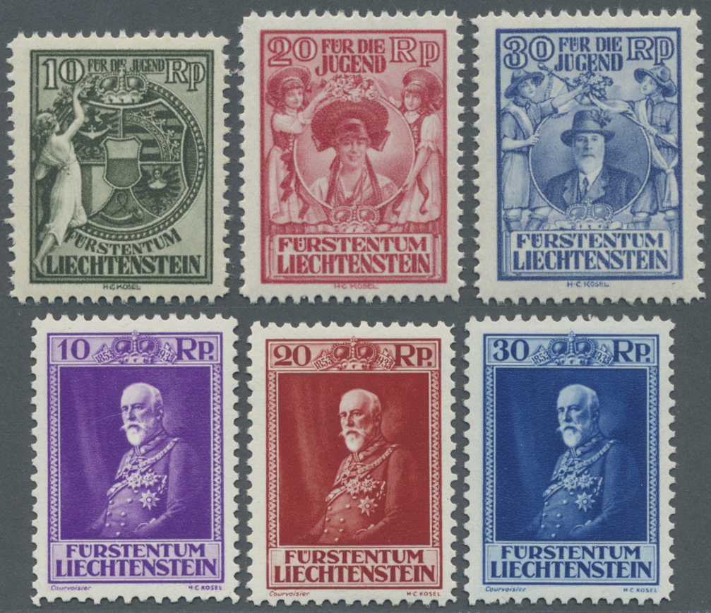 ** Liechtenstein: 1932 - 1933, Jugendfürsorge Und 80. Geburtstag Von Fürst Franz I., Zwei Komplette Postfrische L - Lettres & Documents