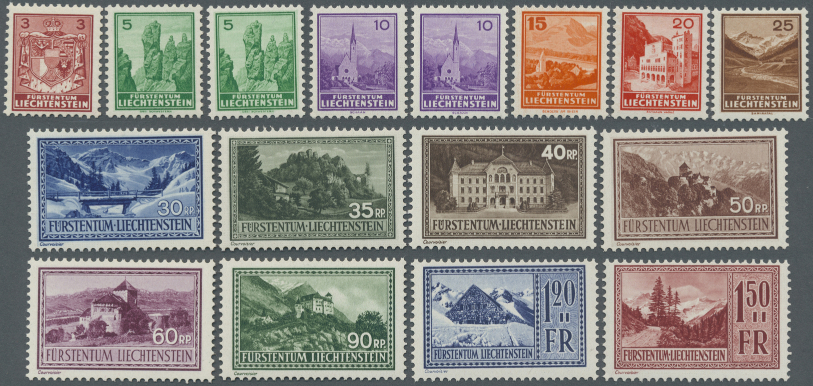 ** Liechtenstein: 1934 - 1935, Freimarken: Landschaften, Kompletter Taufrischer Postfrischer Luxussatz, Insgesamt - Lettres & Documents