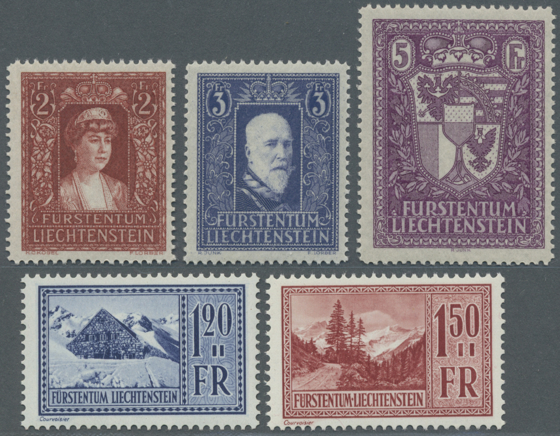 ** Liechtenstein: 1933 - 1935, Freimarken: Landschaften Und Fürstenpaar, 19 Werte Aus Zwei Kompletten Postfrische - Lettres & Documents