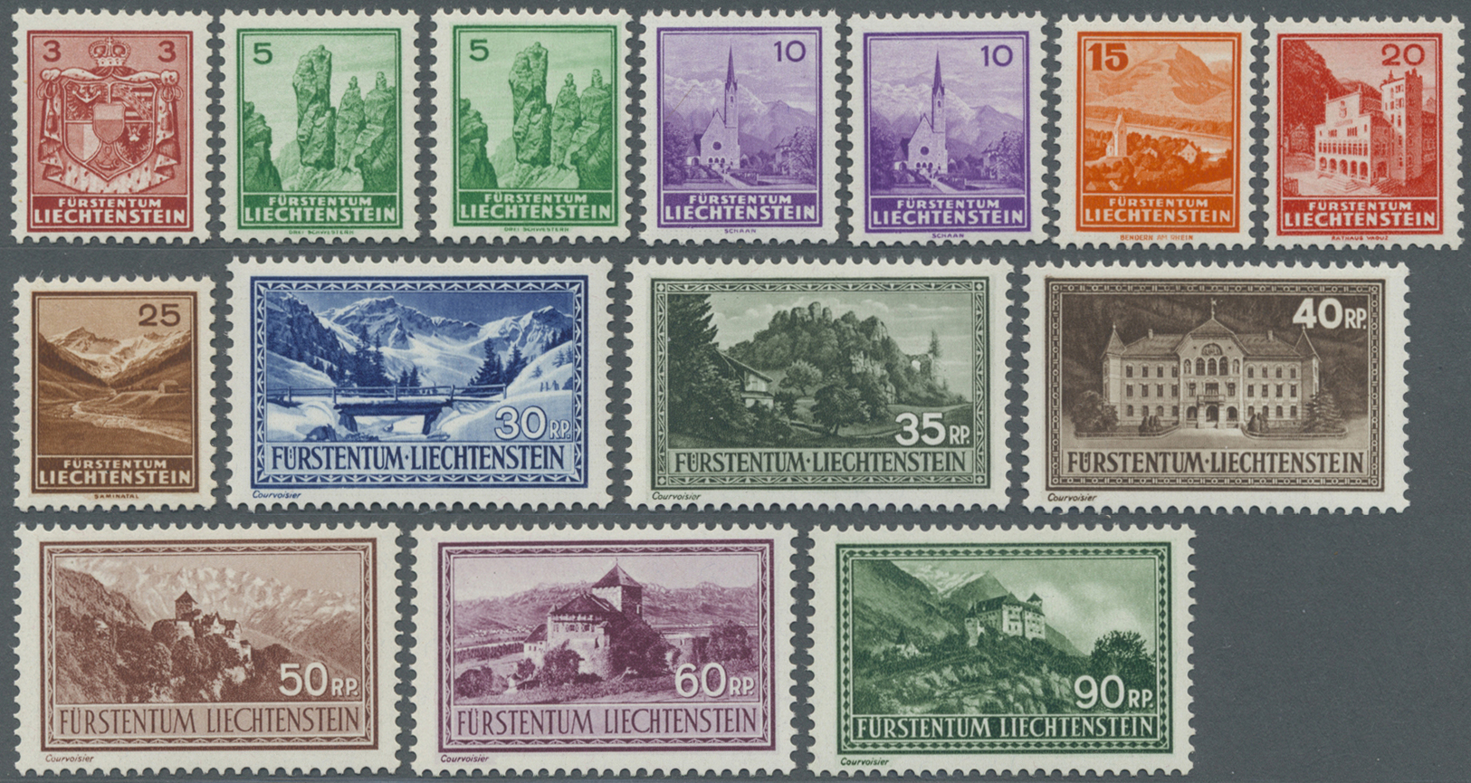 ** Liechtenstein: 1933 - 1935, Freimarken: Landschaften Und Fürstenpaar, 19 Werte Aus Zwei Kompletten Postfrische - Lettres & Documents