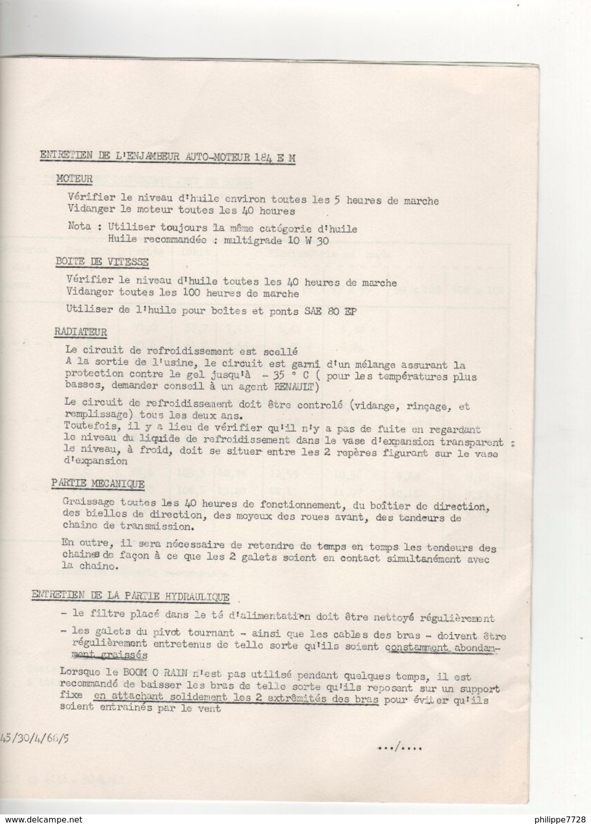 Notice Agricole Tracteur Enjambeur Automoteur 184 EM   1968 - Supplies And Equipment