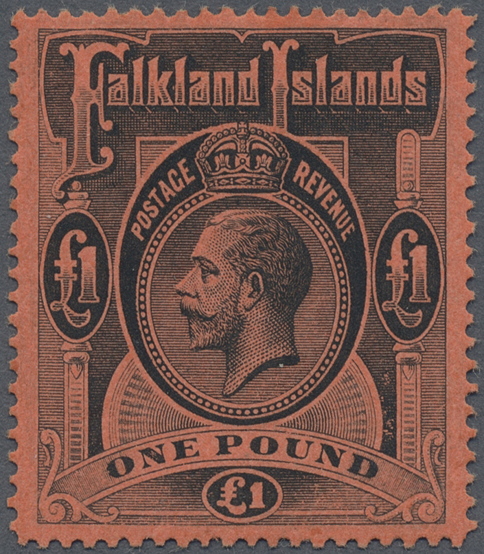 * Falklandinseln: 1913, Freimarke: König Georg V. 1₤ Schwarz Auf Rot, Kaum Wahrnehmbare Falzspur. (SG ₤550,-). - Falkland Islands