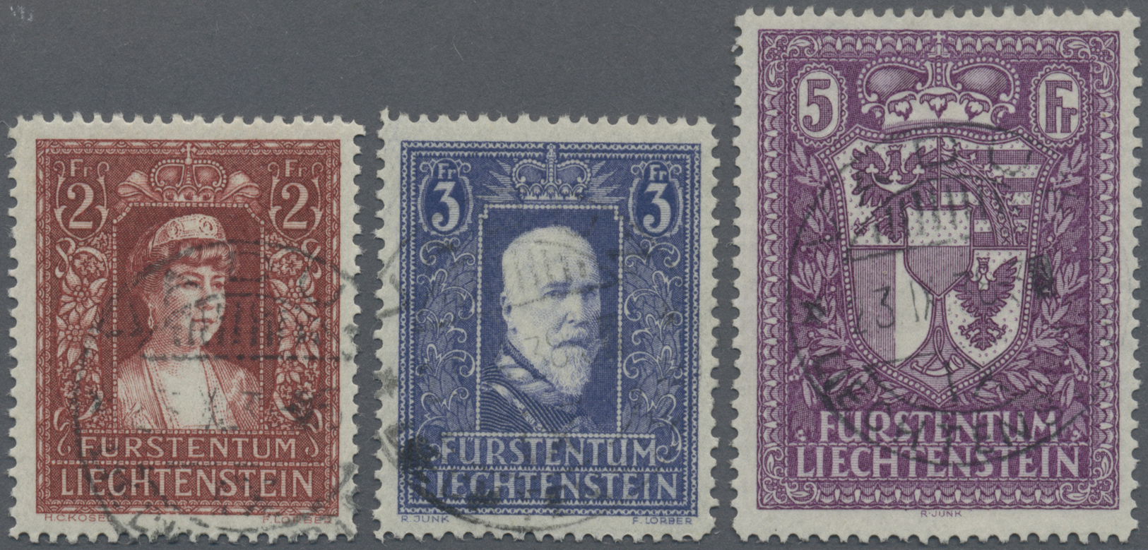 O Liechtenstein: 1933/35, 2 Fr. - 5 Fr., Fürstin, Fürst & Wappen Sauber Gest. ''VADUZ'', Attraktiver, Tadellos E - Lettres & Documents